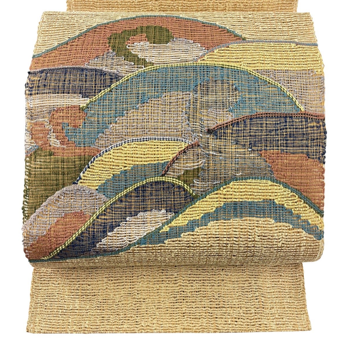 美品】 名古屋帯 名品 松葉仕立て 八寸名古屋帯 トンネル仕立て 幾何学