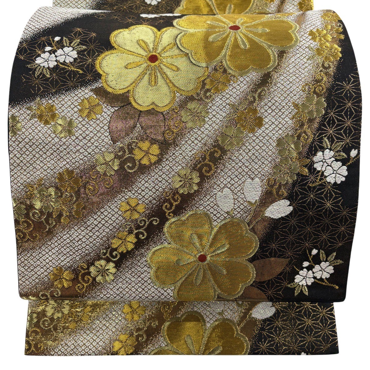 袋帯 秀品 関西仕立て 華文 唐織 金糸 黒 お太鼓柄 正絹｜中古・古着