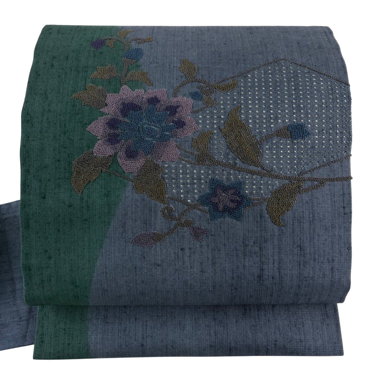 名古屋帯 秀品 紬地 花器 相良刺繍 茜色 正絹｜中古・古着・リサイクル