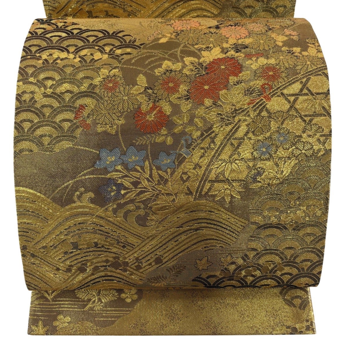 袋帯 秀品 桜 雪輪 金銀糸 箔 銀色 六通 正絹｜中古・古着・リサイクル 