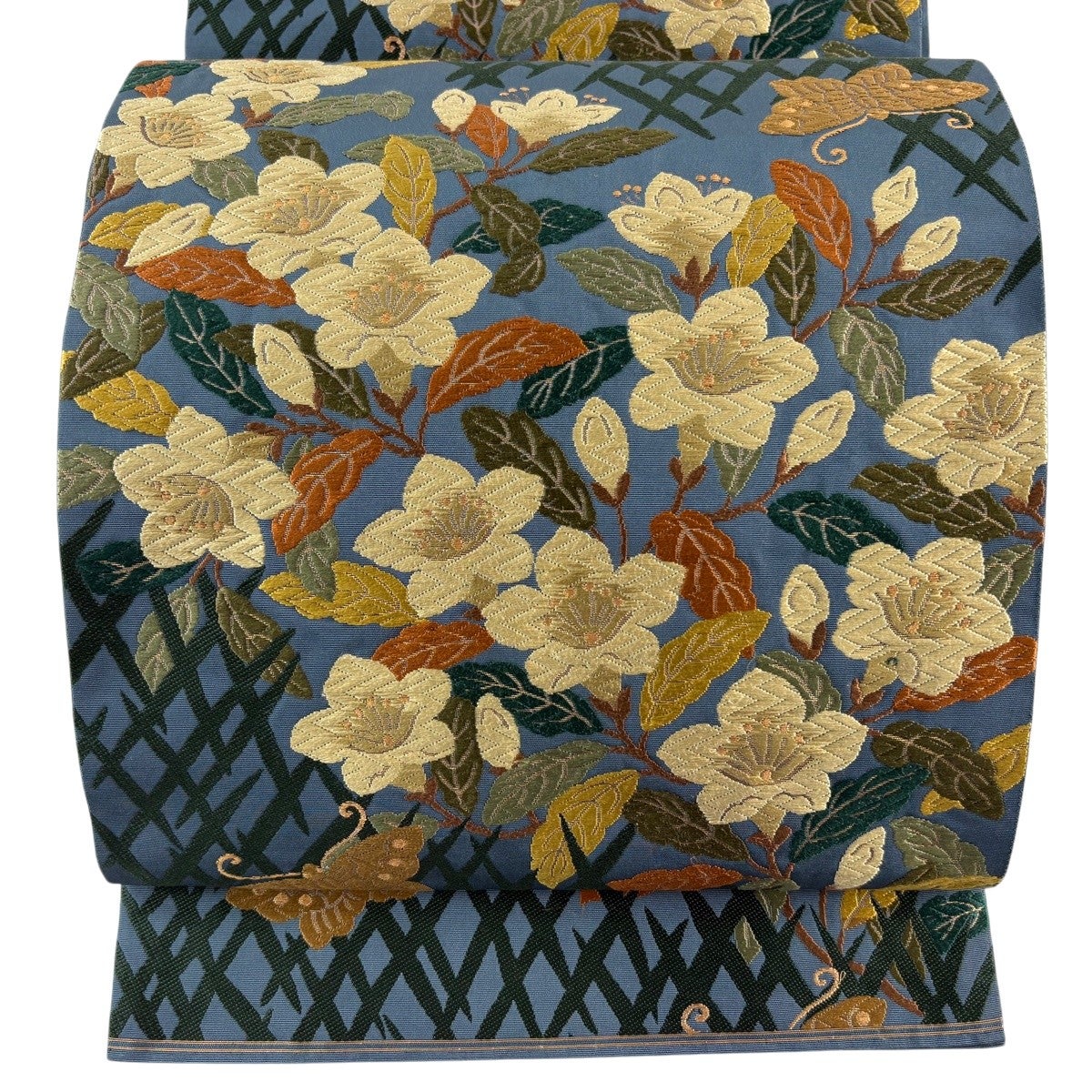 袋帯 秀品 鳥 枝花 金銀糸 刺繍 金色 お太鼓柄 正絹｜中古・古着