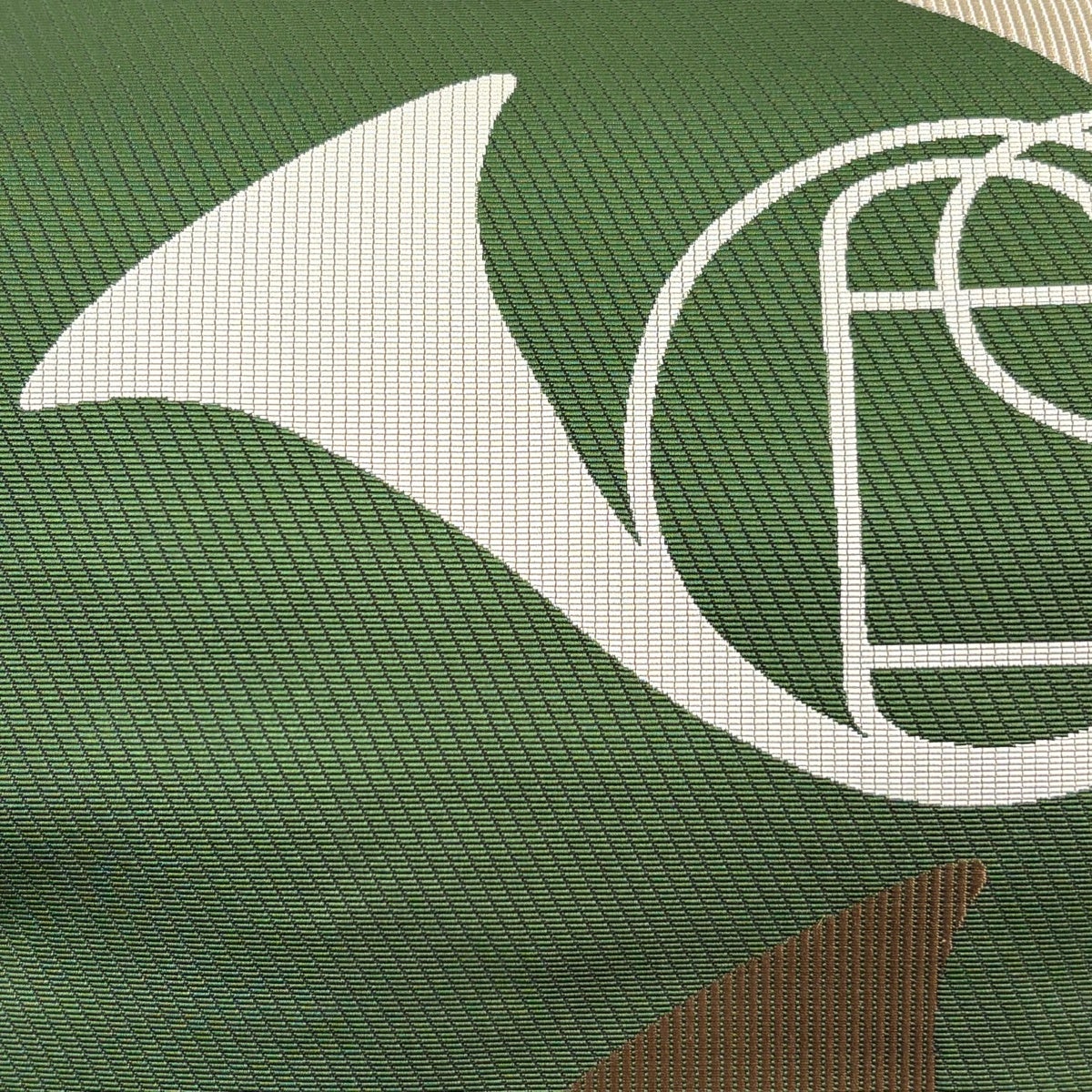 名古屋帯 逸品 八寸名古屋帯 松葉仕立て ホルン 音符 緑 正絹｜中古