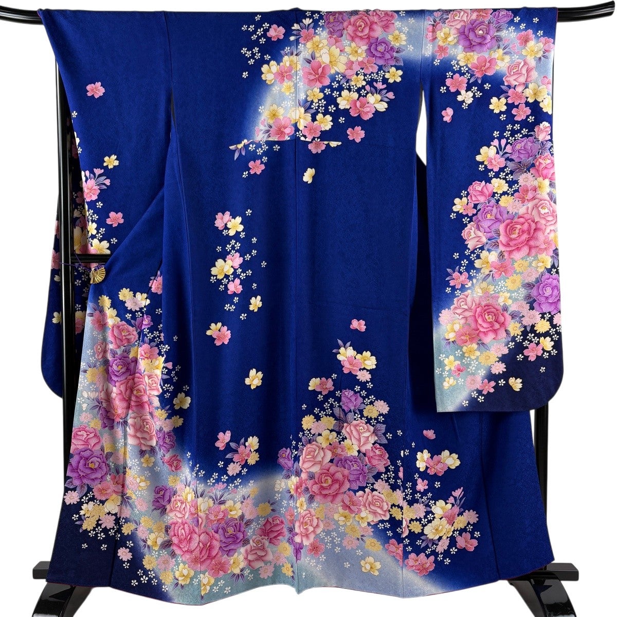 振袖 身丈168cm 裄丈69cm L 袷 和楽器 梅 刺繍 金彩 紫 正絹 秀品