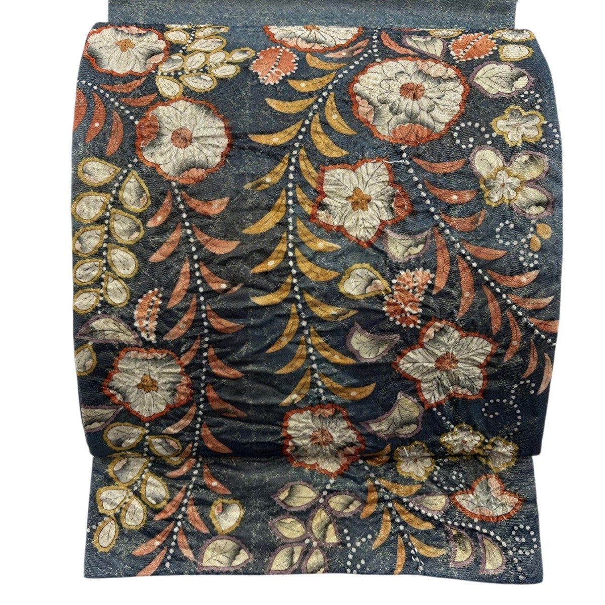 袋帯 秀品 落款あり 辻が花 金通し ぼかし 灰緑 お太鼓柄 正絹｜中古