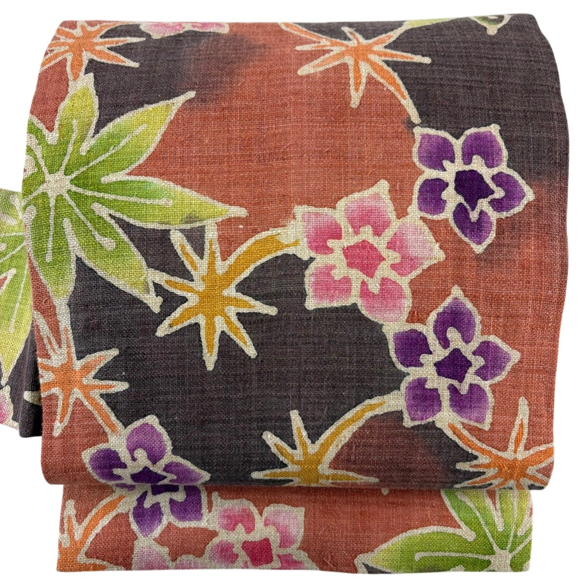 あじさい刺繍　夏名古屋帯 開き名古屋帯 秀品 鴛鴦 草花 刺繍 薄茶色 正絹｜中古・古着