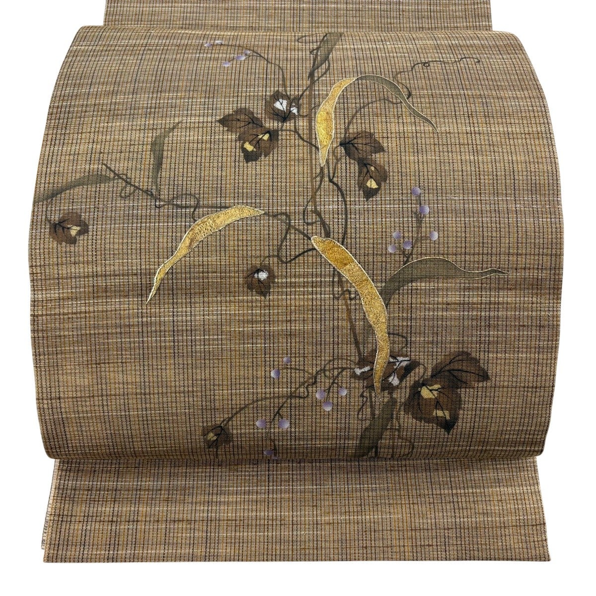 PD133 太鼓柄 刺繡 花籠文様 袋帯 金糸 逸品 袋帯 逸品 草花 蝶 金糸 金通し 灰緑 お太鼓柄 正絹｜中古・古着