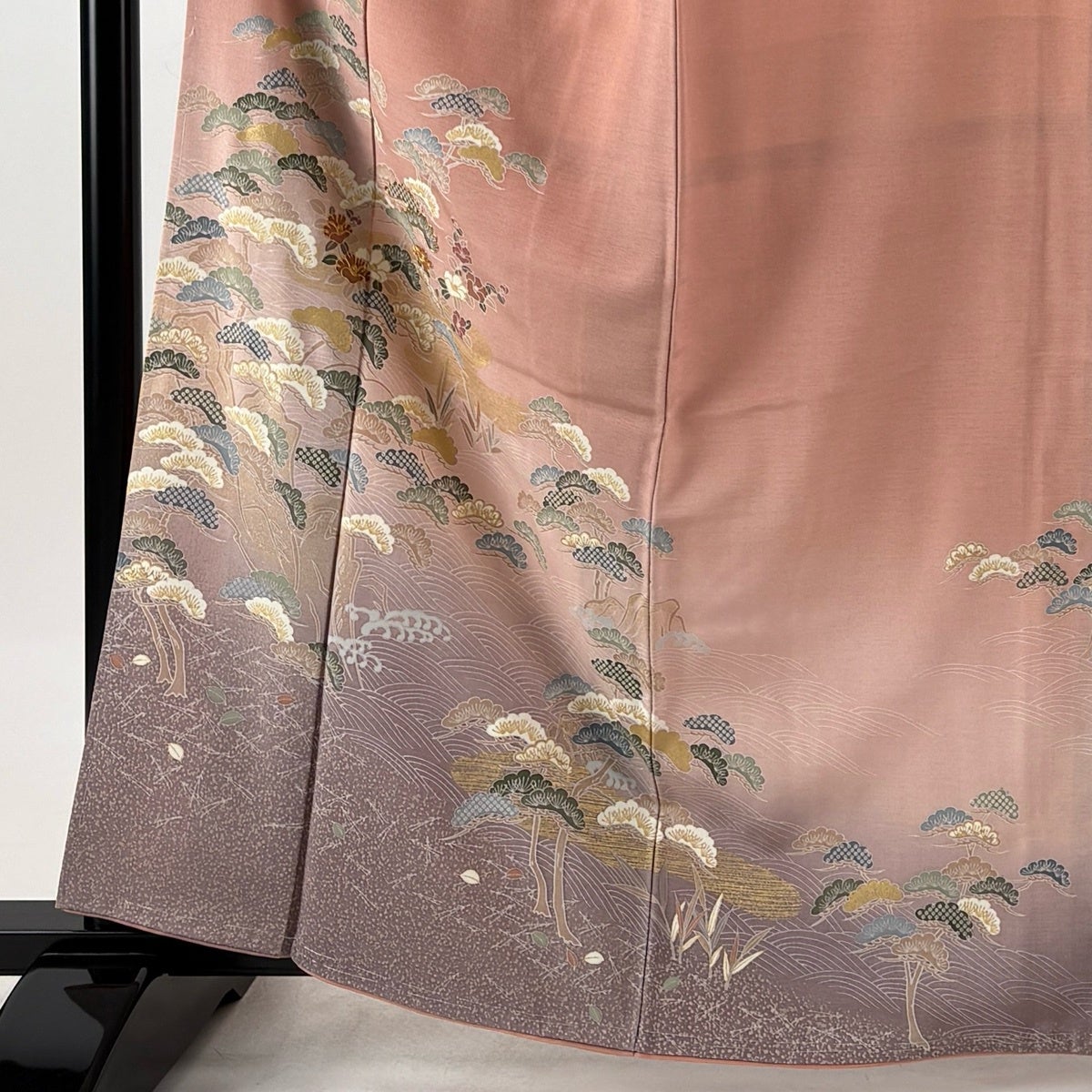 訪問着 身丈163cm 裄丈66.5cm M 袷 袋帯セット 松 椿 金糸 金彩 ピンク
