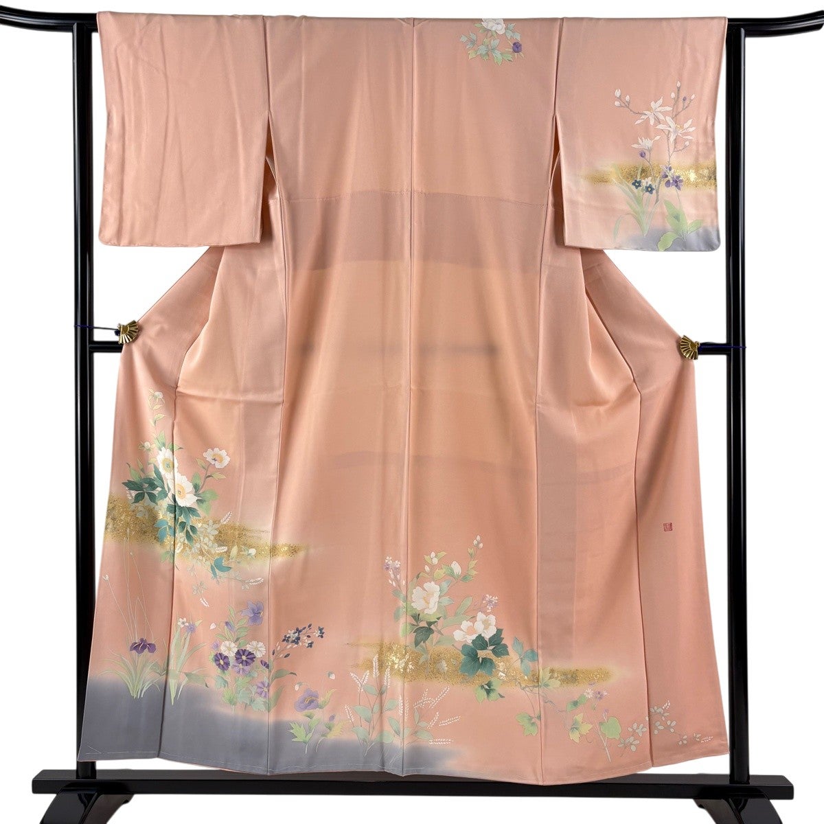 訪問着 身丈150cm 裄丈62.5cm 正絹 美品 秀品 【中古】 訪問着 身丈150cm 裄丈62.5cm S 袷 草花 金彩 ぼかし 灰紫 正絹 秀品