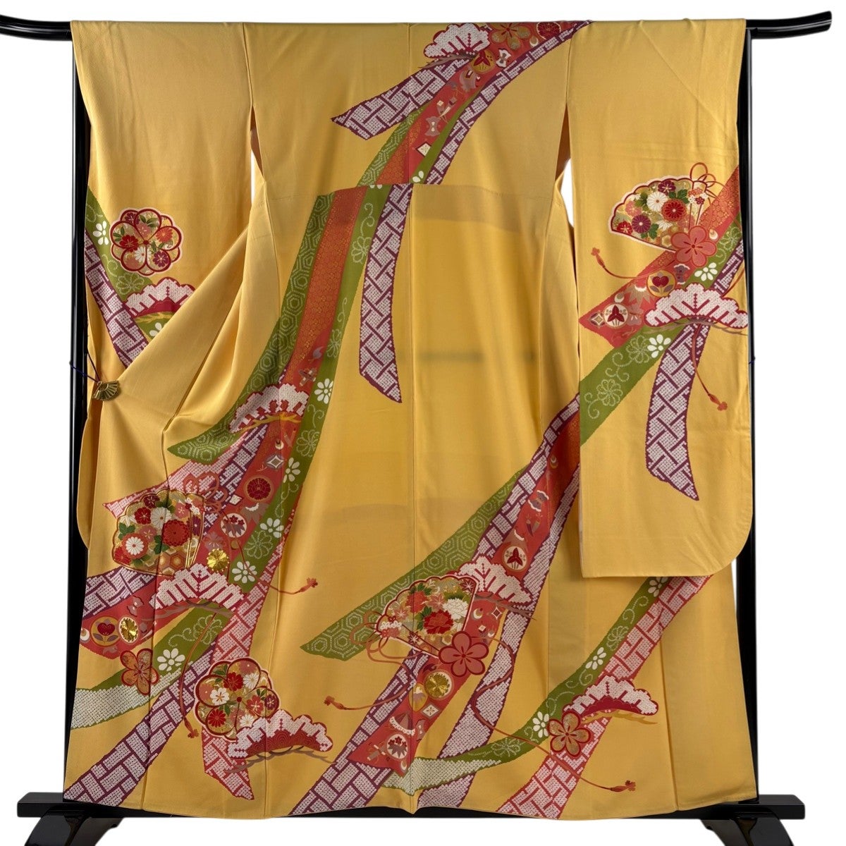 振袖 美品 秀品 身丈172.5cm 裄丈71.5cm 正絹 【中古】 美品】 振袖 身丈172cm 裄丈71.5cm L 袷 桜 波 金糸 金彩 青紫 正絹
