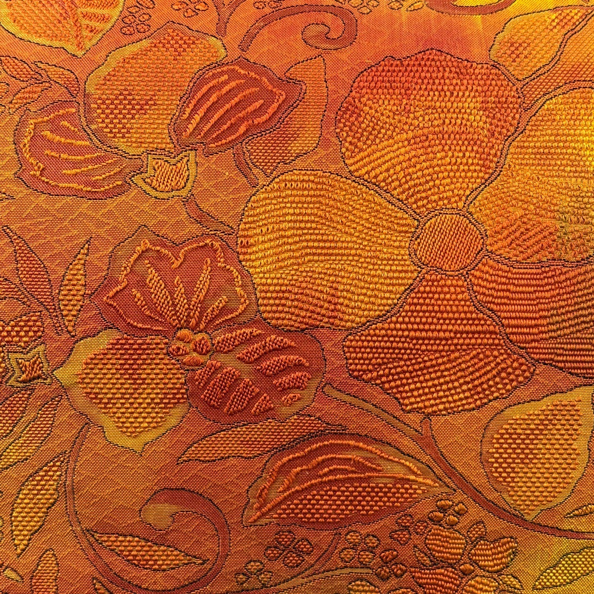 名古屋帯 優品 八寸名古屋帯 松葉仕立て 花唐草 オレンジ 正絹｜中古