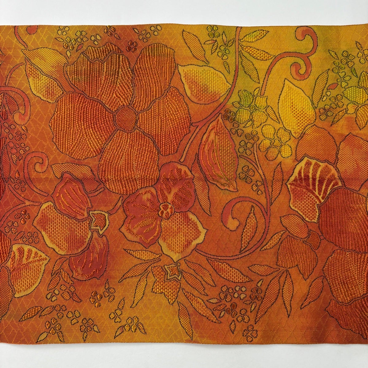 名古屋帯 優品 八寸名古屋帯 松葉仕立て 花唐草 オレンジ 正絹｜中古