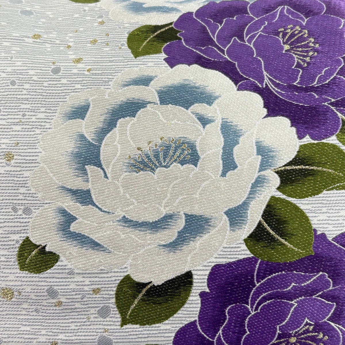 袋帯 秀品 草花 銀糸 箔 灰白 六通 正絹｜中古・古着・リサイクル着物