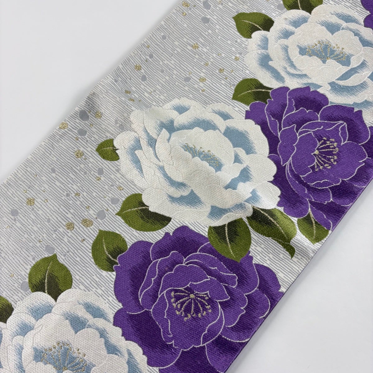 袋帯 秀品 草花 銀糸 箔 灰白 六通 正絹｜中古・古着・リサイクル着物