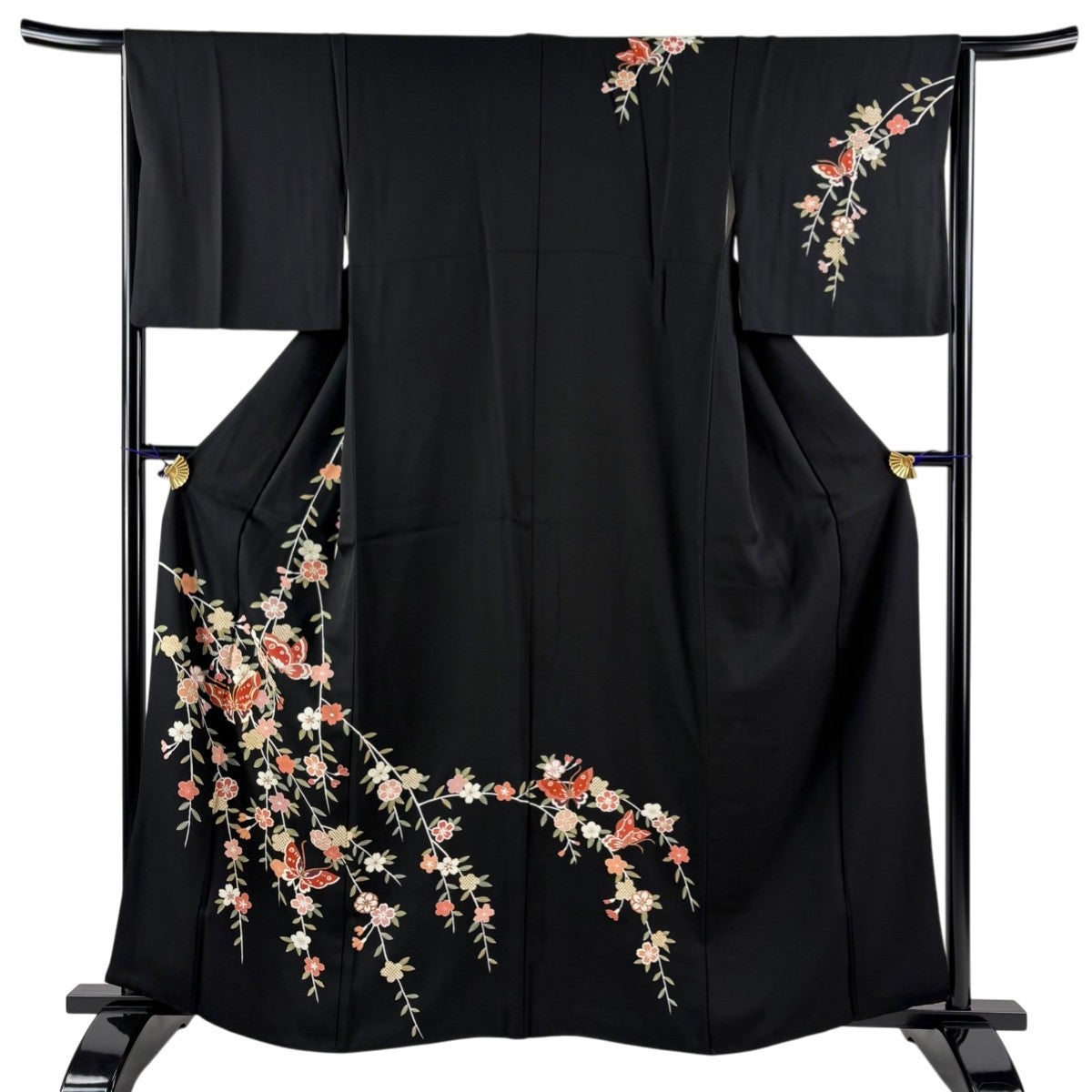 在庫一掃】 訪問着 身丈160cm 裄丈65cm M 袷 枝垂れ桜 雲文 金彩 赤茶