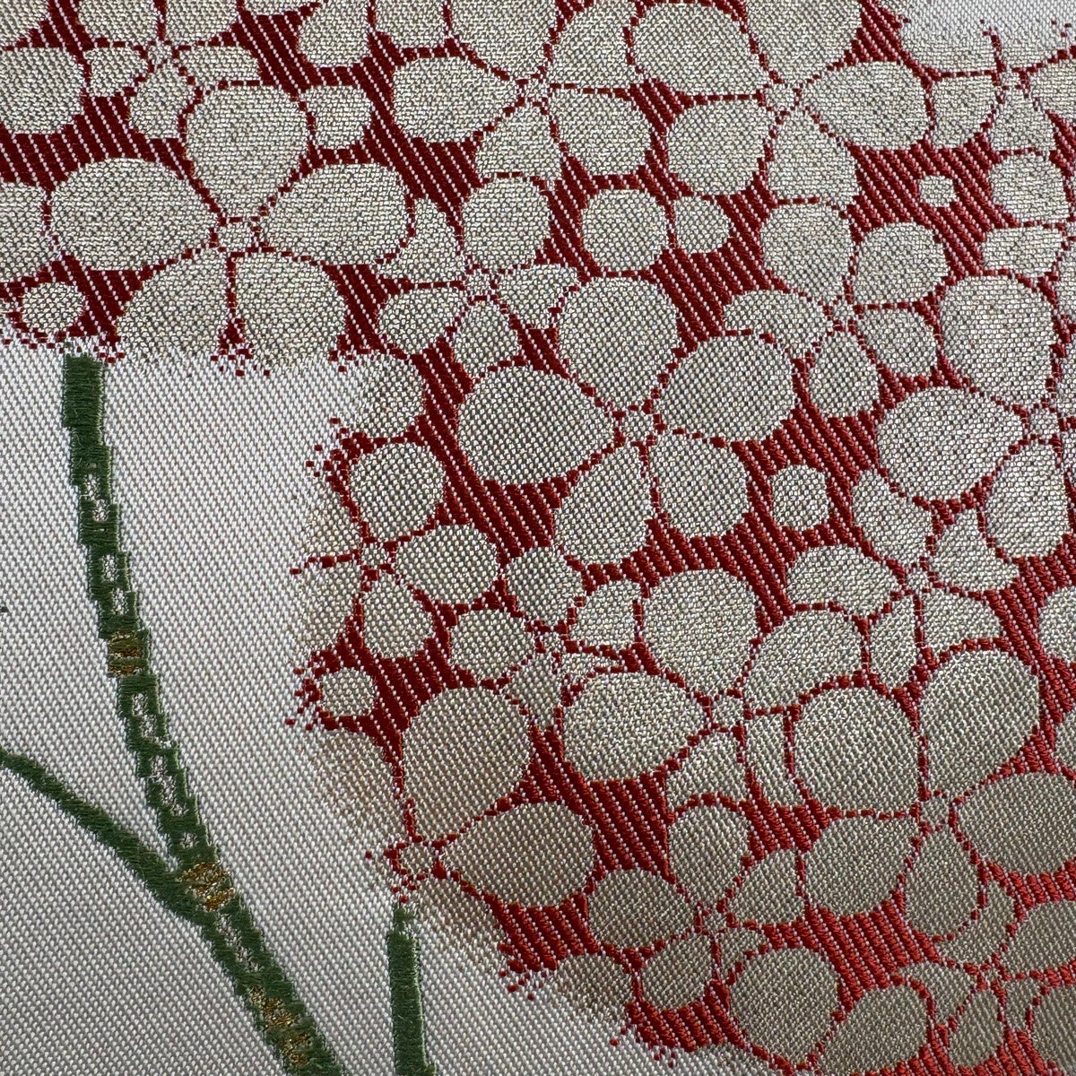 袋帯 名品 紫陽花 金糸 刺繍 ベージュ 六通 正絹｜中古・古着