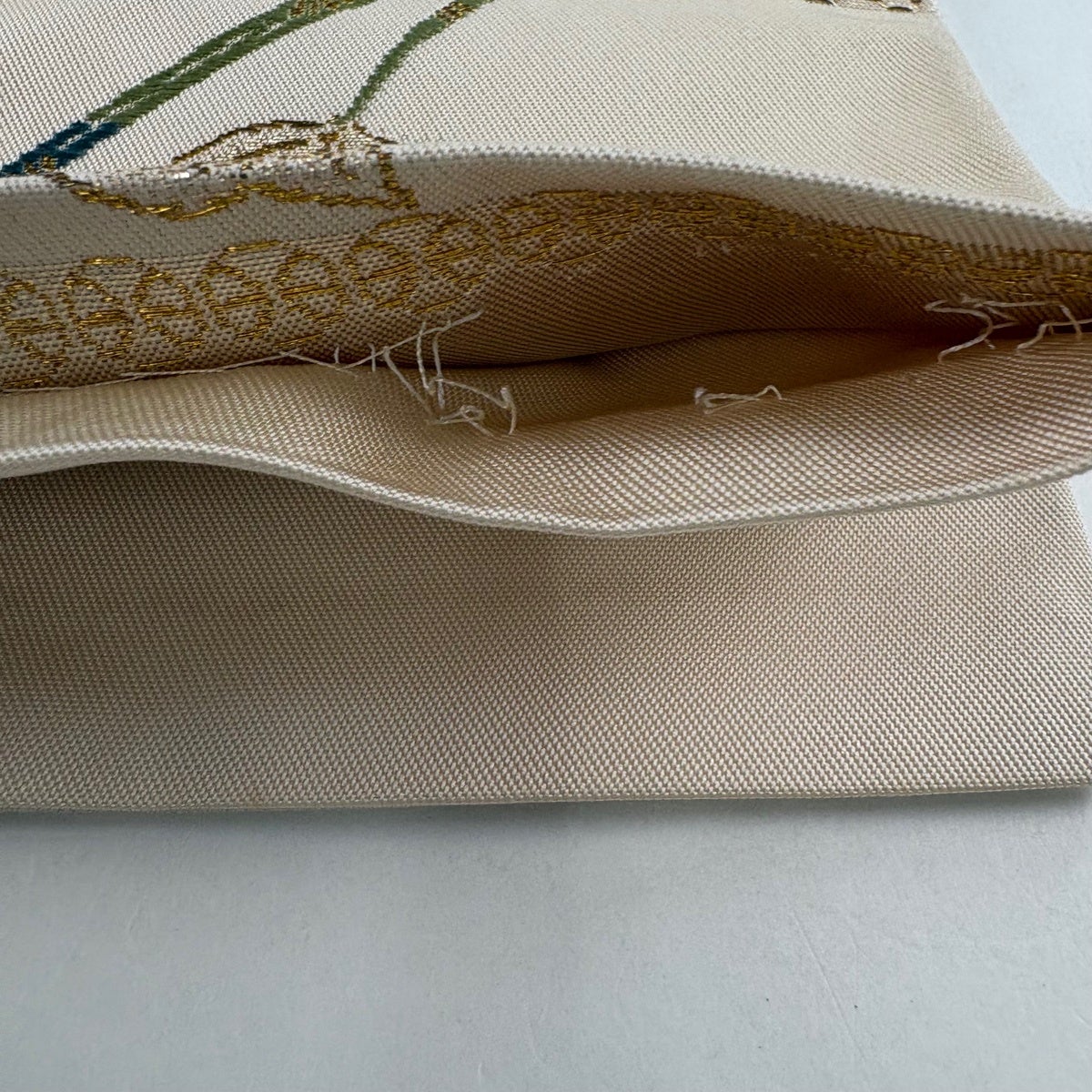 袋帯 名品 紫陽花 金糸 刺繍 ベージュ 六通 正絹｜中古・古着