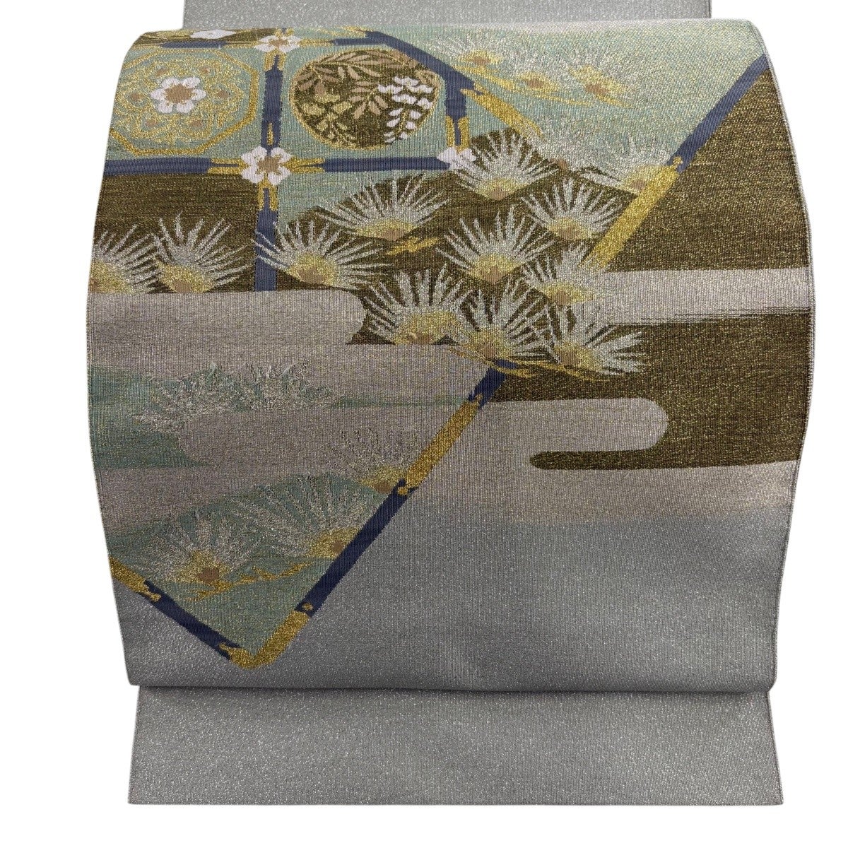 5-30 夏帯 名古屋帯 八寸 美品 正絹 着物 松葉仕立て 絽 美品】 名古屋帯 名品 夏帯 絽 八寸名古屋帯 松葉仕立て 椿 松皮菱 金
