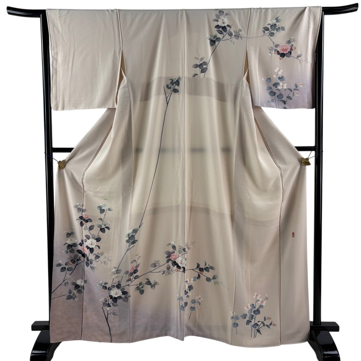 美品】 訪問着 身丈161cm 裄丈65cm M 袷 草花 流水 金彩 ぼかし ピンク