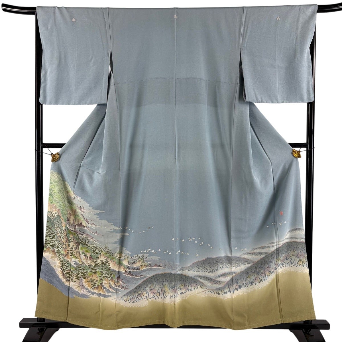 色留袖 身丈157cm 裄丈66cm M 袷 落款あり 風景 樹木 ぼかし 水色 正絹 色留袖 身丈157cm 裄丈66cm M 袷 落款あり 風景 樹木 ぼかし 水色 正絹