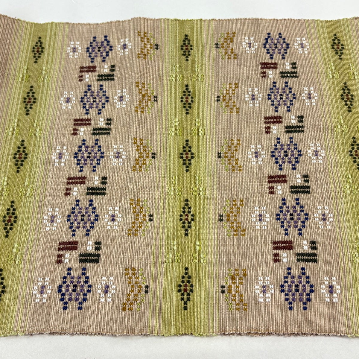 生成りの葉っぱ柄　羅　八寸名古屋帯 美品】 名古屋帯 逸品 証紙あり 松葉仕立て 八寸名古屋帯 南風原花織