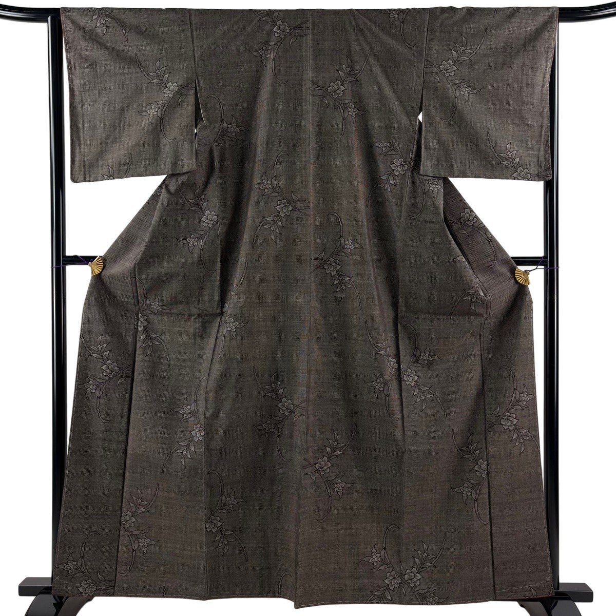 美品】 大島紬 身丈161cm 裄丈65cm M 袷 証紙あり 草花 紺色 正絹 秀品