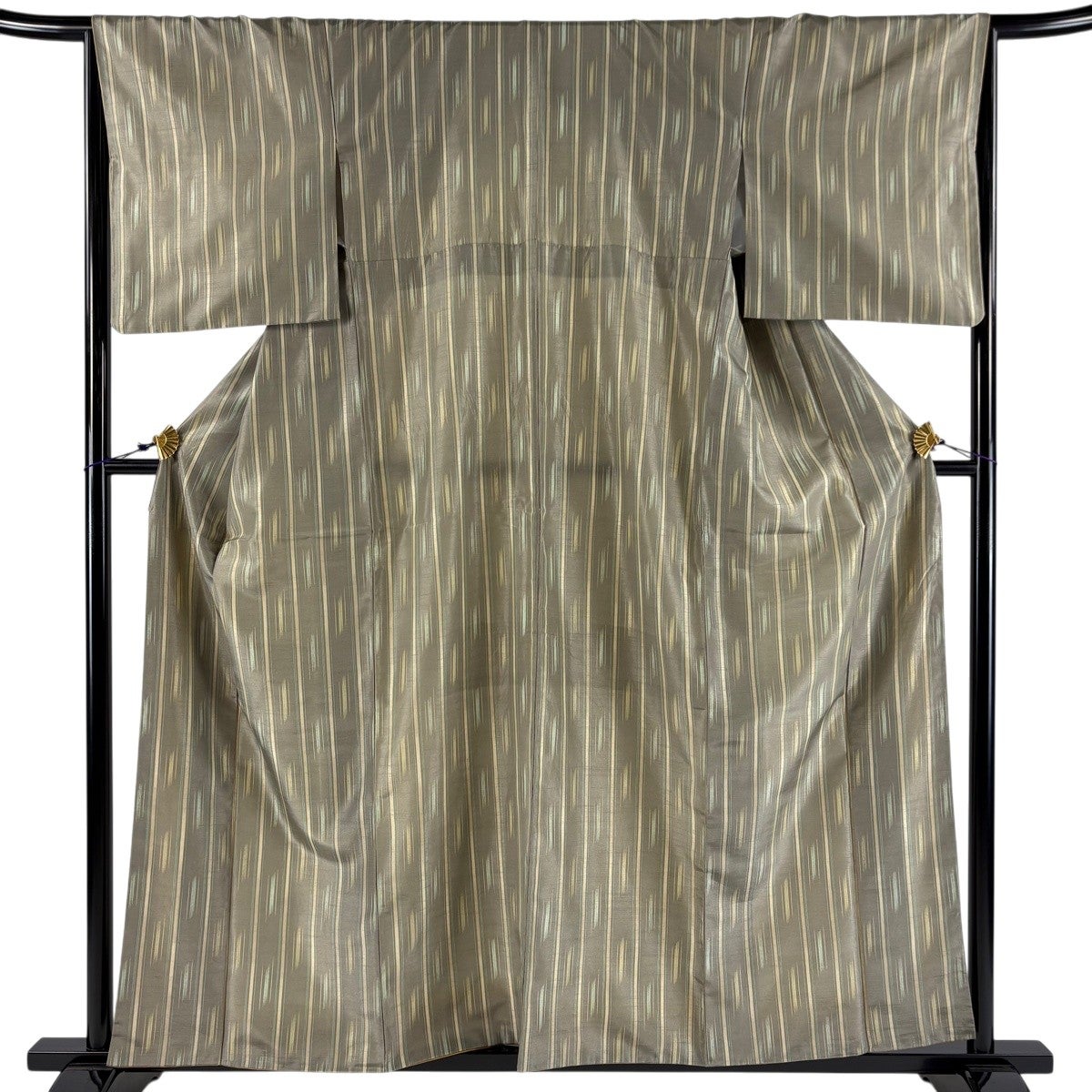 美品】 小紋 身丈157cm 裄丈63cm S 袷 縦縞 梅 青灰色 正絹 秀品｜中古