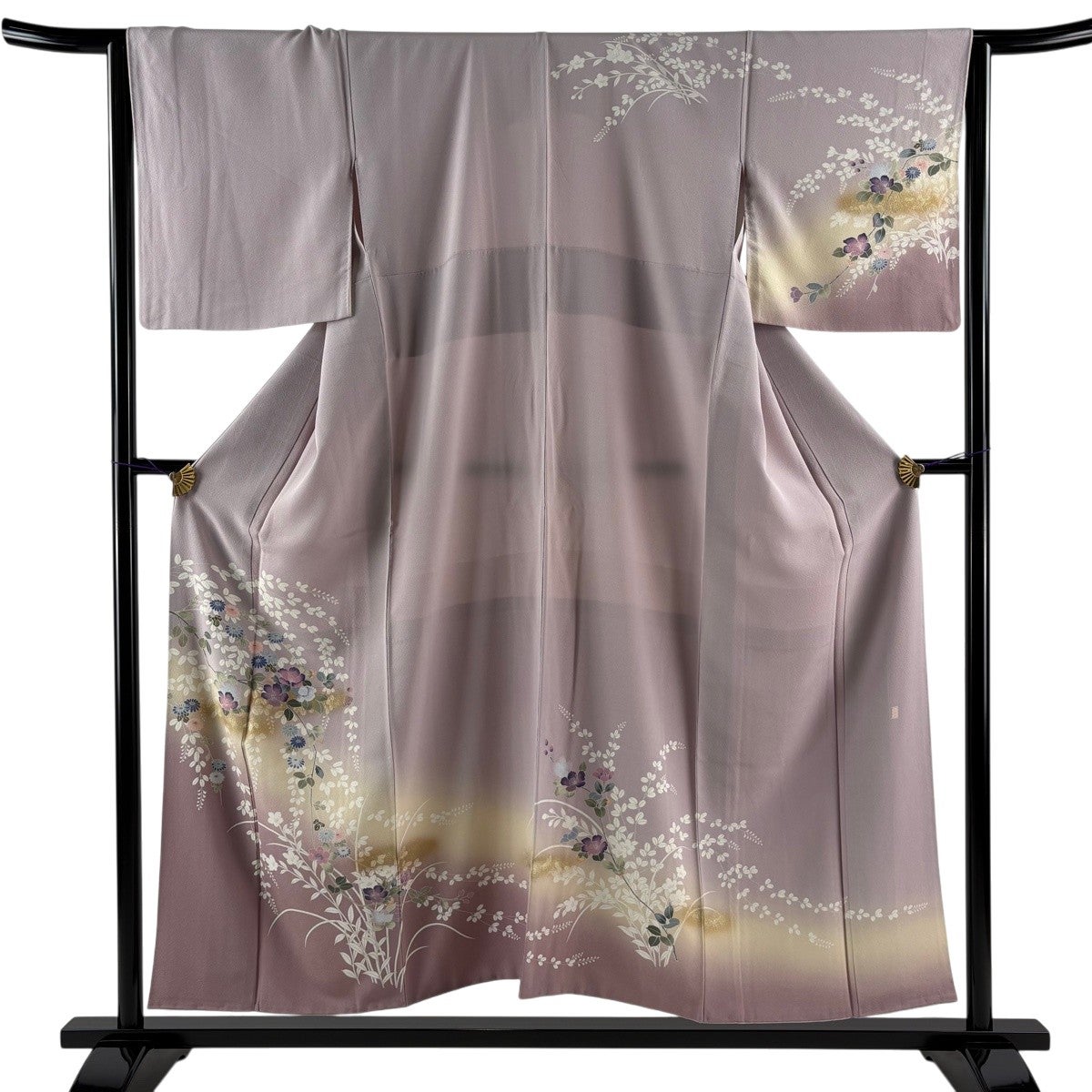 付下げ 身丈157cm 裄丈66cm M 袷 草野一騎 落款あり 枝花 草花 金彩