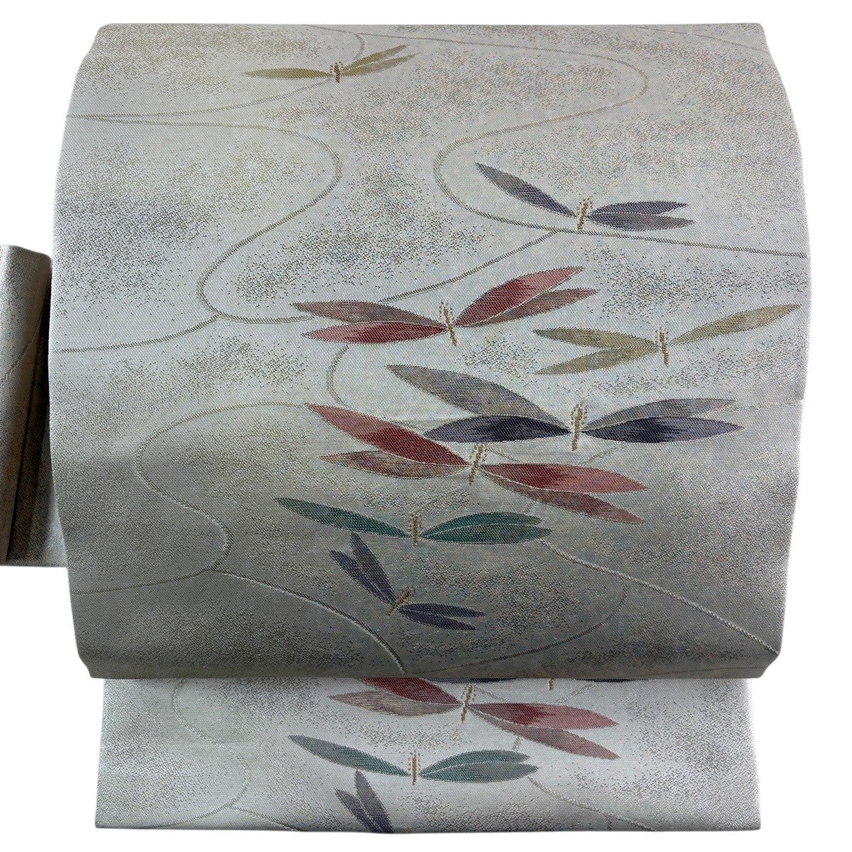 新品 正絹 名古屋帯 作家物 落款 金糸銘銀白色 墨絵流し調流水紋様 織り出し 美品】 名古屋帯 優品 幾何学 流水 金糸 箔 銀色 正絹｜中古・古着