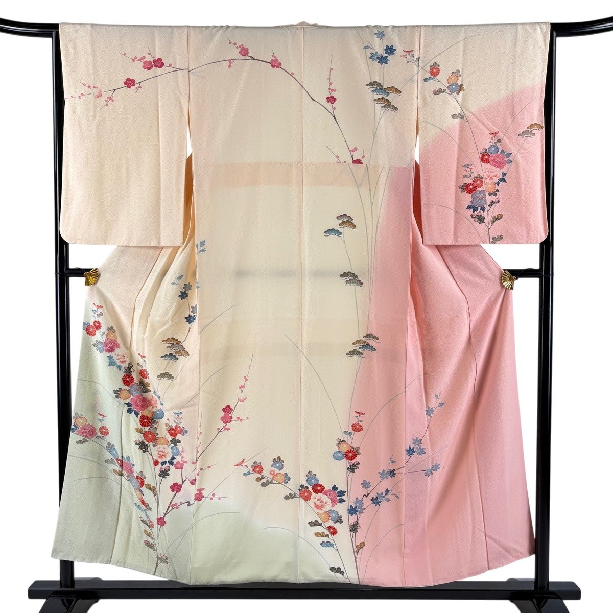 訪問着 身丈153.5cm 裄丈65cm M 袷 枝花 染め分け ぼかし 薄オレンジ