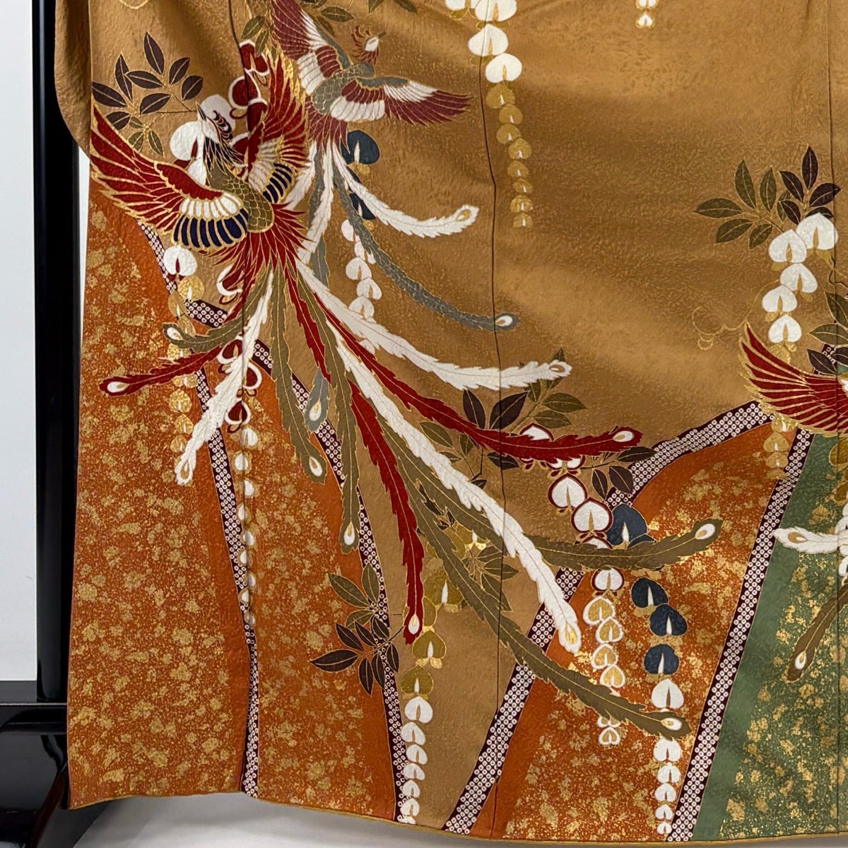 振袖 身丈169cm 裄丈66.5cm M 袷 鳳凰 胡蝶蘭 金彩 染め分け 薄茶色