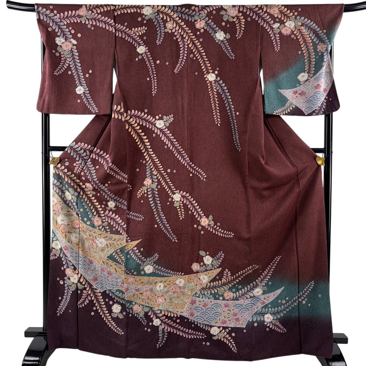 美品】 訪問着 身丈169cm 裄丈70cm L 袷 辻が花 七宝 銀通し 染め分け