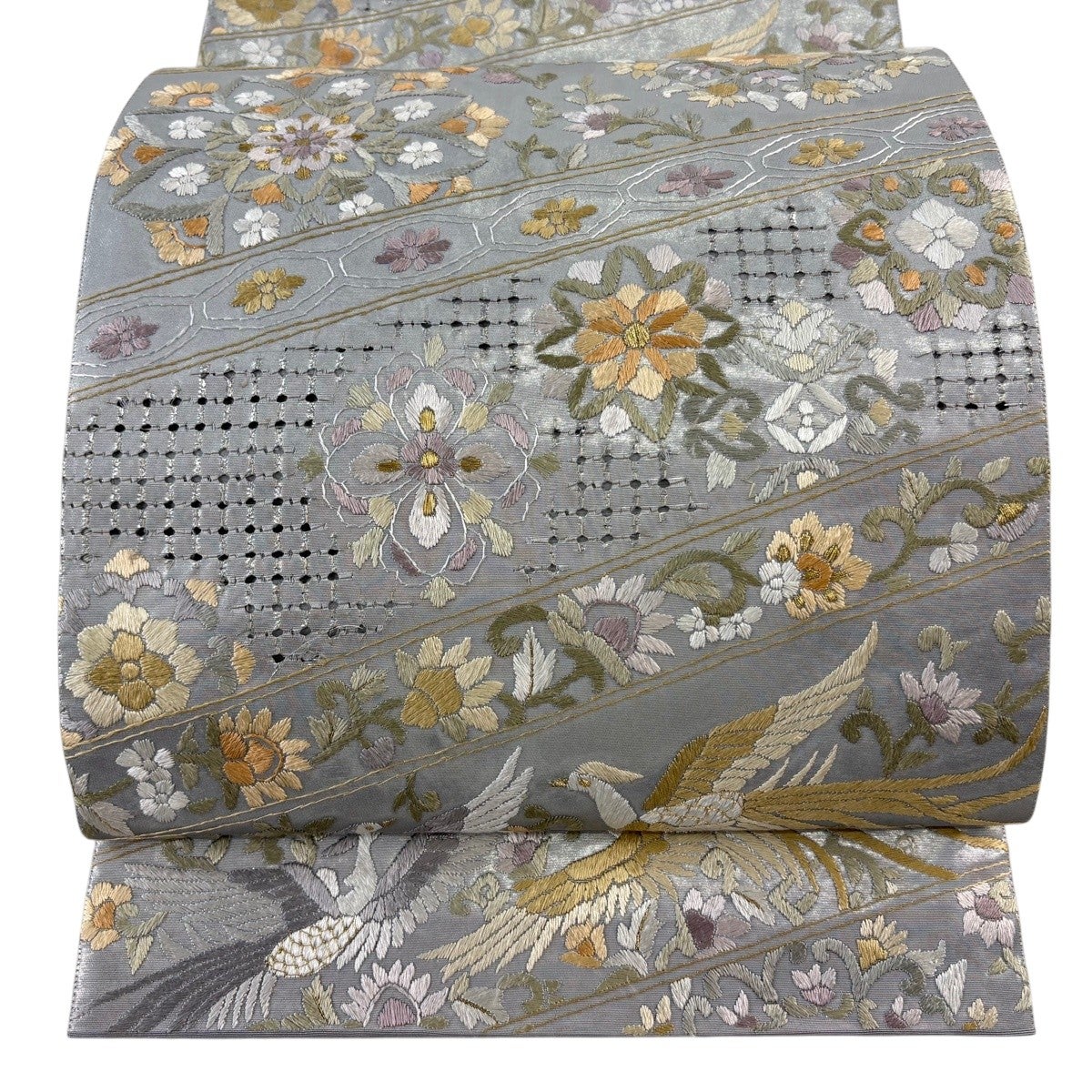 ※セール特価※ 鳳凰　古典柄　振袖　金糸刺繍 帯付き 美品】 袋帯 逸品 華文 鳳凰 金糸 刺繍 灰色 六通 正絹｜中古・古着