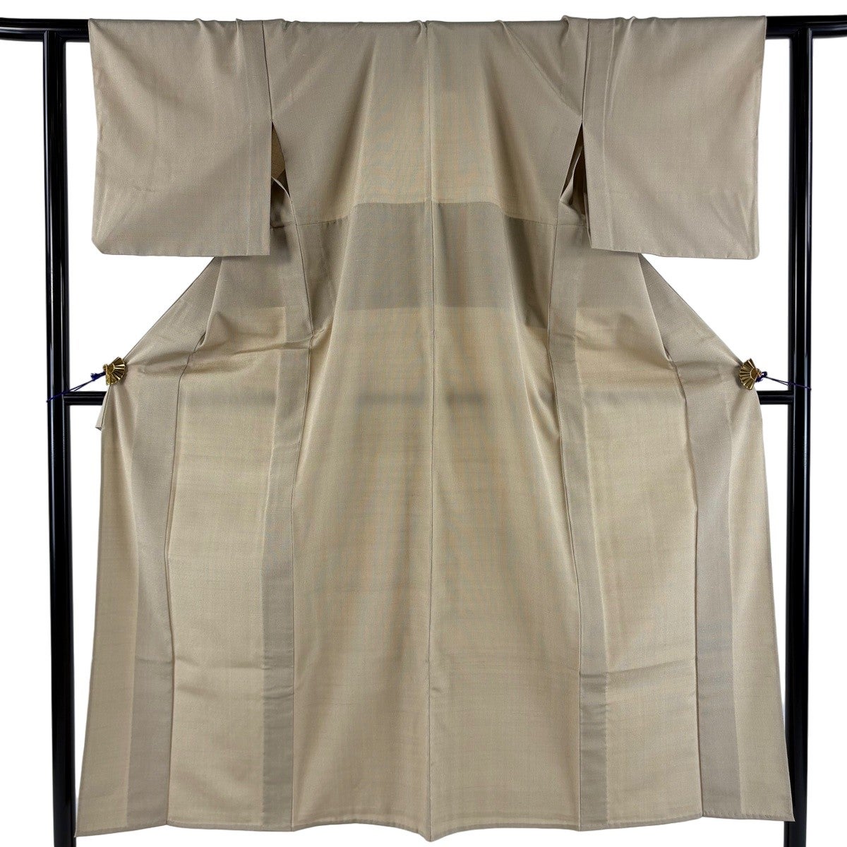 美品】 お召 身丈155.5cm 裄丈63.5cm S 単衣 証紙あり 縞 幾何学模様