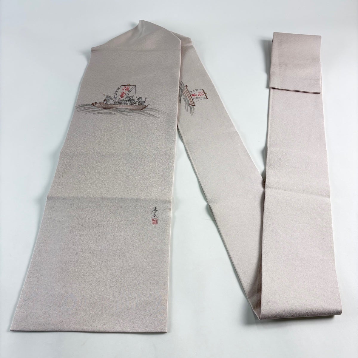 名古屋帯 名品 落款あり 宝船 薄ピンク 正絹｜中古・古着・リサイクル