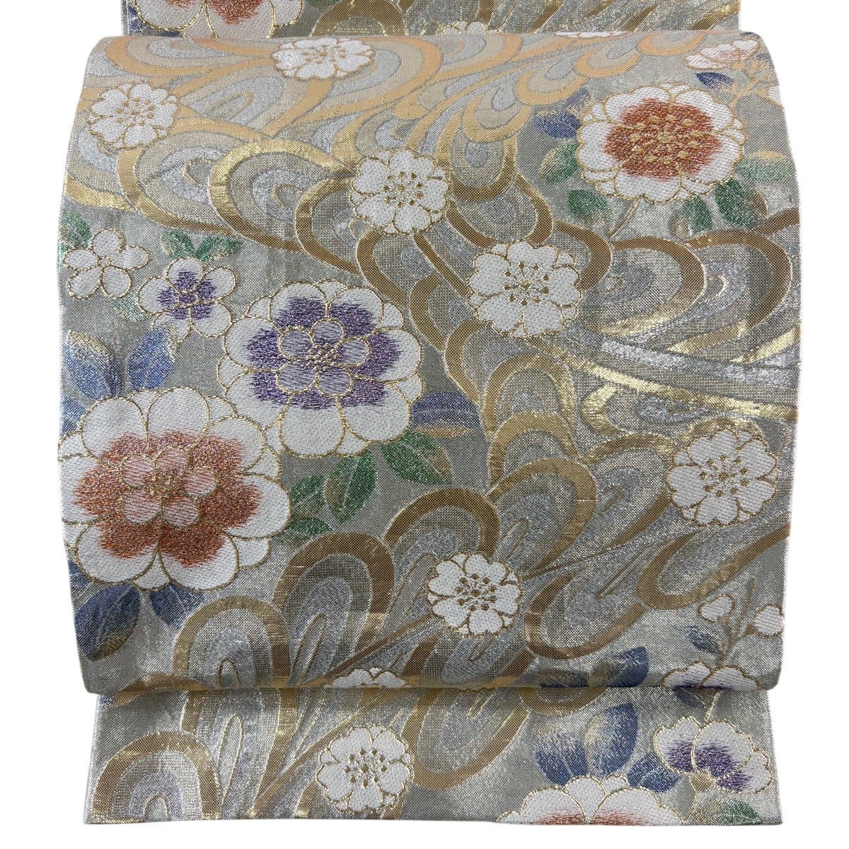 美品】 袋帯 秀品 波鴛鴦文様 桜 唐織 箔 金色 六通 正絹｜中古・古着 