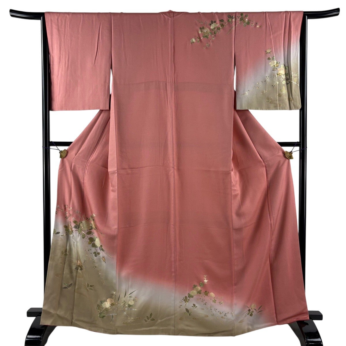 美品】 訪問着 身丈165cm 裄丈68cm L 袷 舟 草花 金糸 金彩 ピンク