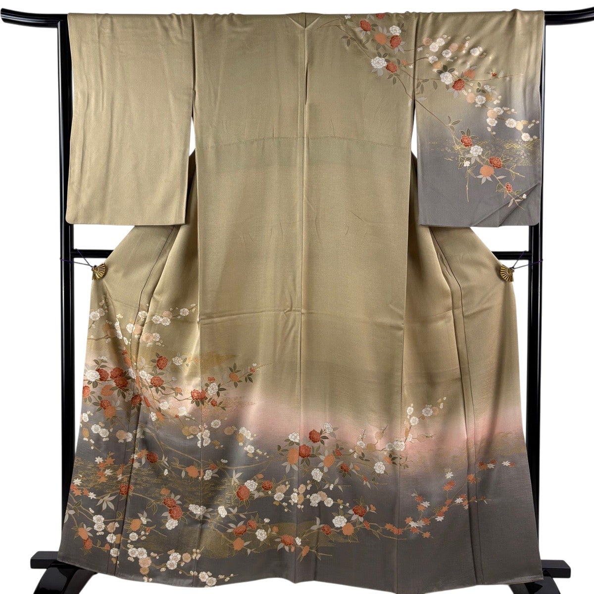 ★専用★訪問着 単衣 一斤染色 梅輪 アゲハ蝶 身丈161cm 裄丈65cm 美品】 訪問着 身丈161.5cm 裄丈65cm M 袷 枝梅 椿 金彩 ぼかし 鶯色