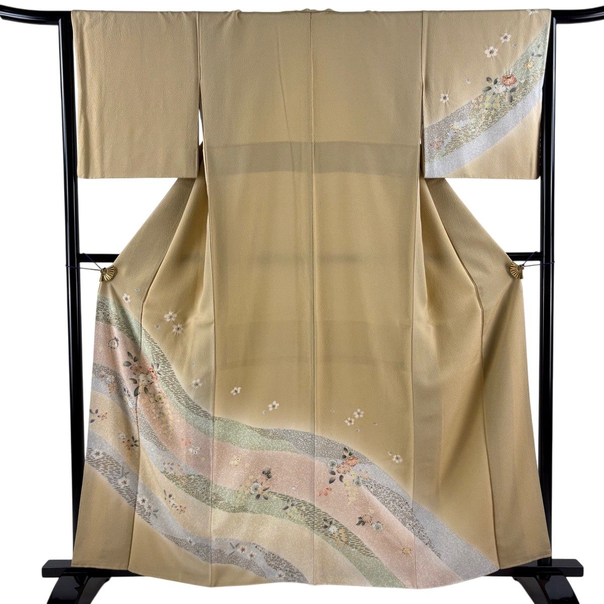 振袖 身丈168cm 裄丈67cm M 袷 草花 金彩 ぼかし 茶紫 正絹 秀品｜中古