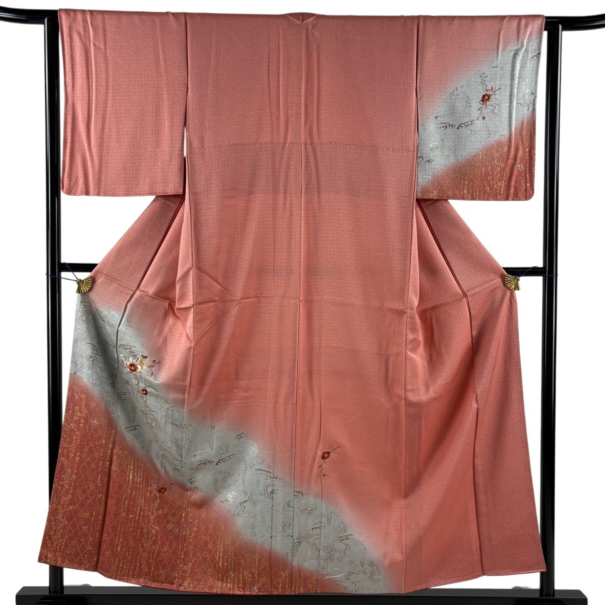 付下げ 身丈158cm 裄丈63cm S 袷 枝花 ピンク 正絹 秀品｜中古・古着