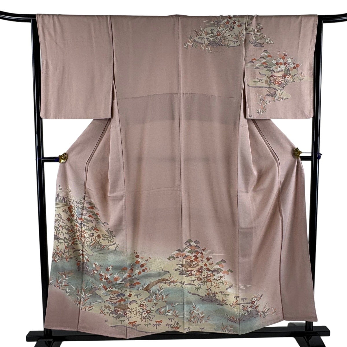 訪問着 身丈167.5cm 裄丈67.5cm L 袷 木蓮 ぼかし 灰緑 正絹 秀品