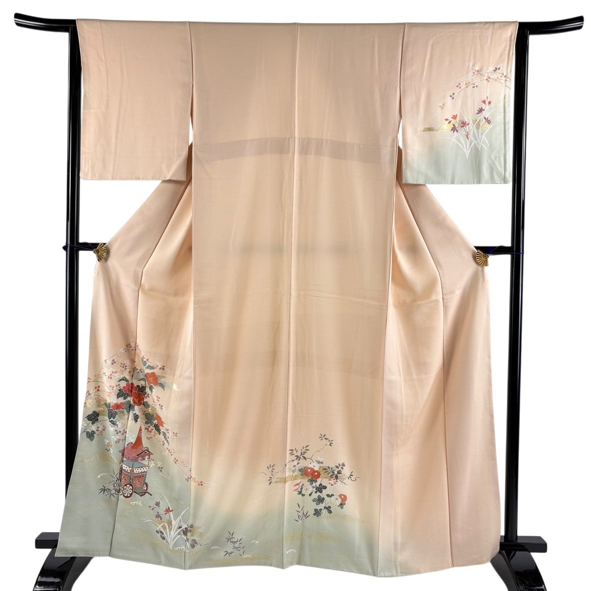 美品】 訪問着 身丈165cm 裄丈68cm L 袷 舟 草花 金糸 金彩 ピンク