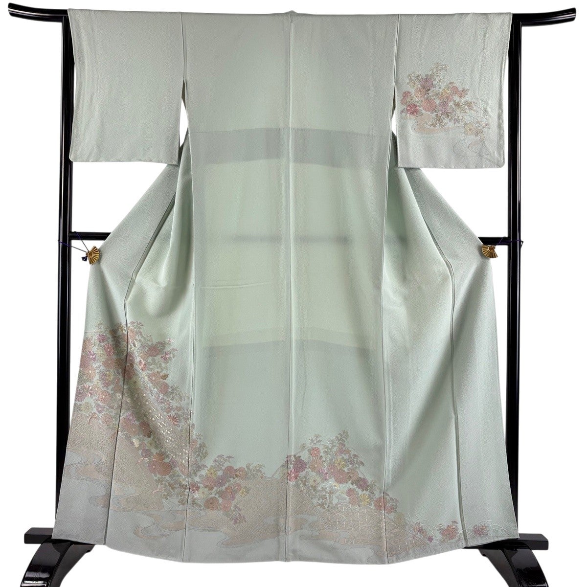 美品】 付下げ 身丈161.5cm 裄丈65cm M 袷 幾何学 金彩 深緑 正絹 秀品