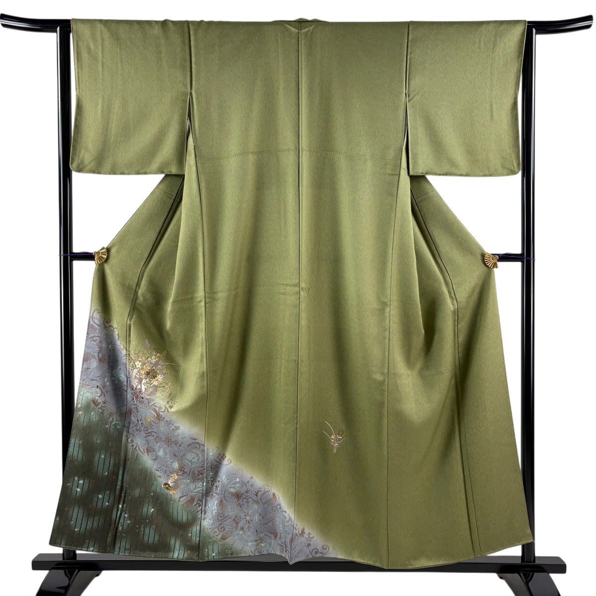 美品】 付下げ 身丈161.5cm 裄丈64.5cm M 袷 草花 青海波 赤紫 正絹