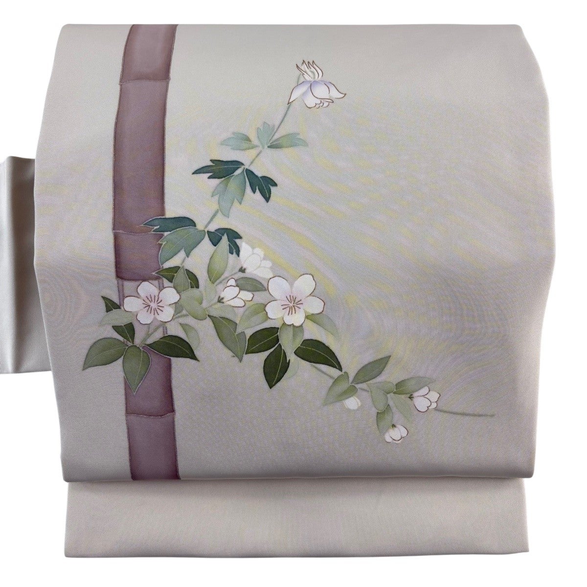 名古屋帯 名品 落款あり 夏帯 朝顔 金彩 薄緑 正絹｜中古・古着