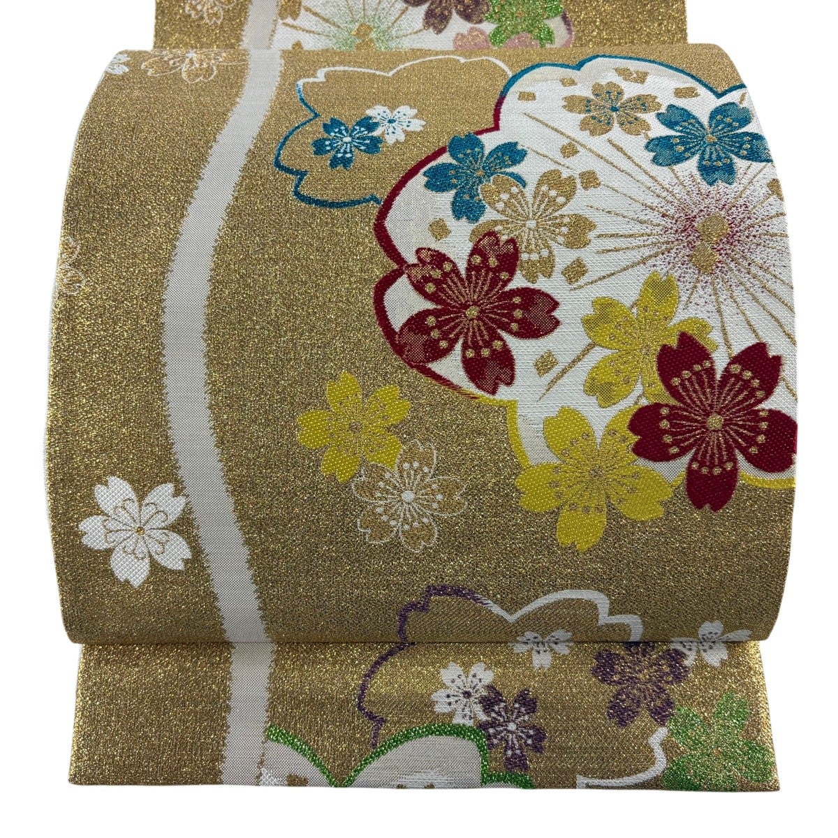 袋帯 秀品 桜 金糸 箔 黒 六通 正絹｜中古・古着・リサイクル着物通販