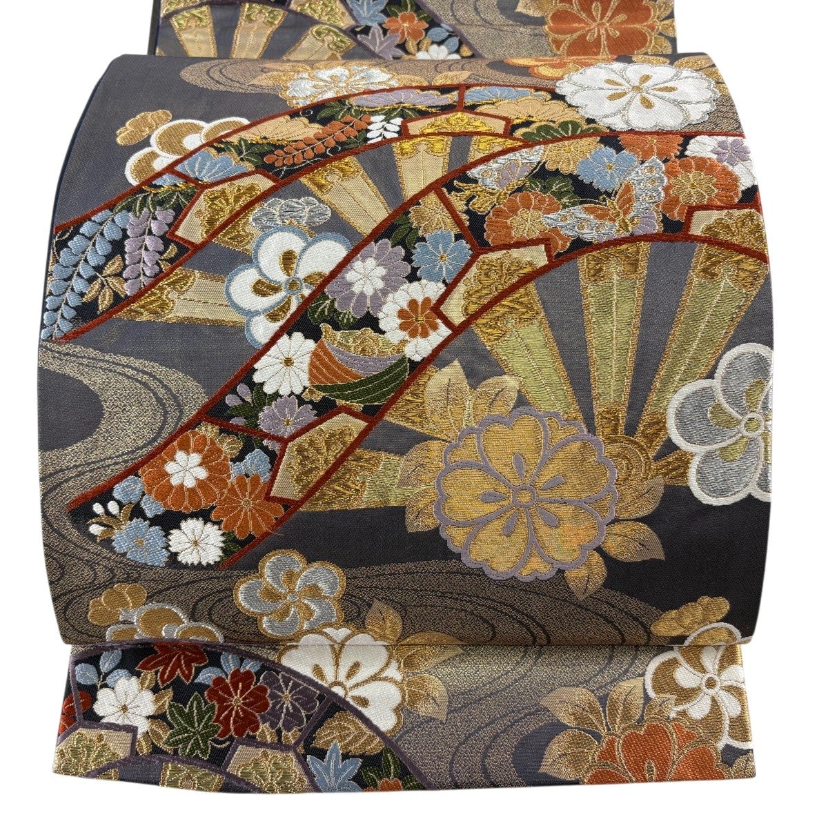 袋帯 秀品 振袖向き 桜 金糸 箔 黒 六通 正絹｜中古・古着・リサイクル