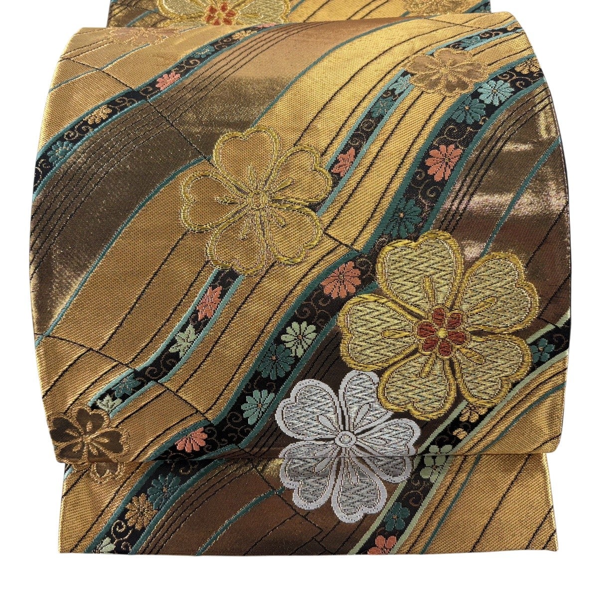 美品】 袋帯 秀品 薔薇 流水 唐織 金銀糸 黒 六通 正絹｜中古・古着 