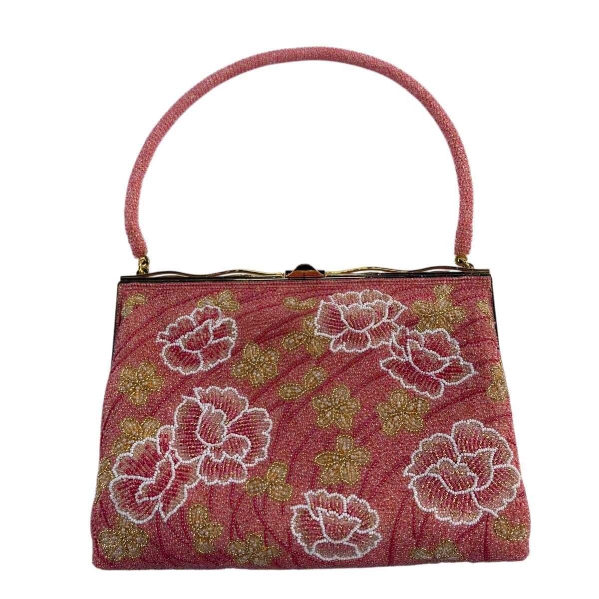 在庫一掃】 【美品】和装バッグ 優品 フォーマル 桜 鹿の子柄 箔 濃