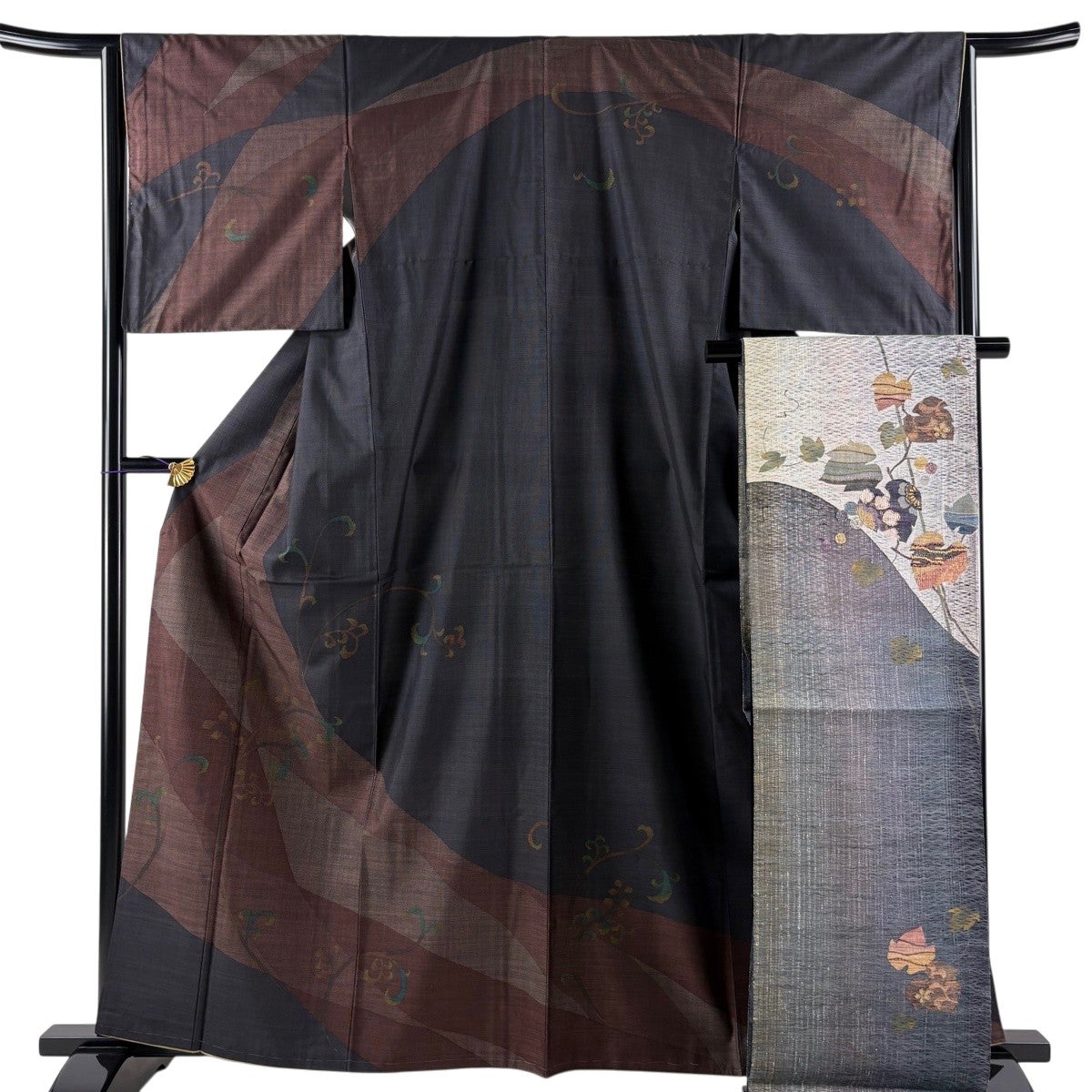 美品】 訪問着 身丈161cm 裄丈66cm M 袷 袋帯セット 草花 光悦垣 金糸