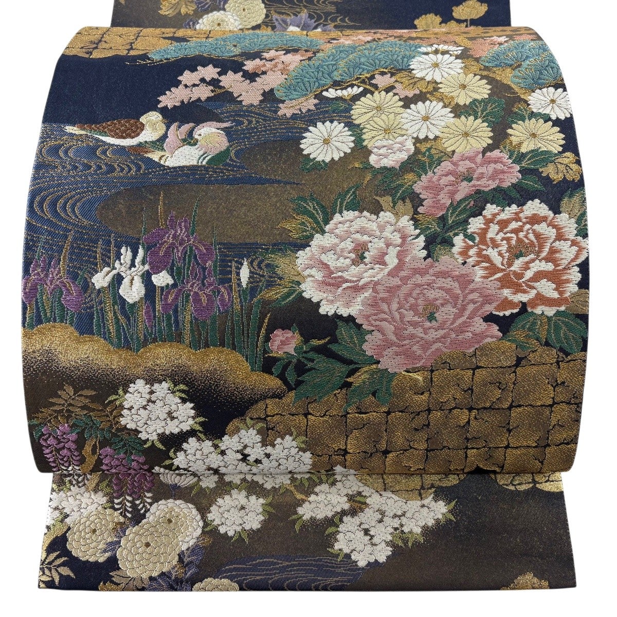 美品】 袋帯 秀品 花鳥 笹蔓 唐織 金糸 金色 六通 正絹｜中古・古着